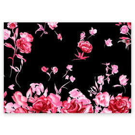 Поздравительная открытка с принтом Яркие розы в Новосибирске, 100% бумага | плотность бумаги 280 г/м2, матовая, на обратной стороне линовка и место для марки
 | арт | рисунок | роза | розовая роза | розовые розы | розовый | розы | тёмный | цветы | чёрный