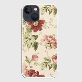 Чехол для iPhone 13 mini с принтом Цветы в Новосибирске,  |  | арт | зеленый | краски | красный | кремовый | ретро | рисунок | розовый | цветок | цветы