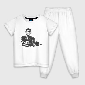Детская пижама хлопок с принтом Тони Монтана в Новосибирске, 100% хлопок |  брюки и футболка прямого кроя, без карманов, на брюках мягкая резинка на поясе и по низу штанин
 | gta | m16 | tony montana | автомат | гангстер | крестный отец | лицо со шрамом | м16 | мафия | тони монтана