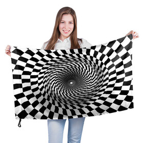 Флаг 3D с принтом иллюзия в Новосибирске, 100% полиэстер | плотность ткани — 95 г/м2, размер — 67 х 109 см. Принт наносится с одной стороны | воронка | иллюзия | студентам | тоннель | шахматы