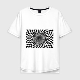 Мужская футболка хлопок Oversize с принтом иллюзия в Новосибирске, 100% хлопок | свободный крой, круглый ворот, “спинка” длиннее передней части | воронка | иллюзия | студентам | тоннель | шахматы