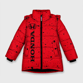 Зимняя куртка для девочек 3D с принтом HONDA ХОНДА в Новосибирске, ткань верха — 100% полиэстер; подклад — 100% полиэстер, утеплитель — 100% полиэстер. | длина ниже бедра, удлиненная спинка, воротник стойка и отстегивающийся капюшон. Есть боковые карманы с листочкой на кнопках, утяжки по низу изделия и внутренний карман на молнии. 

Предусмотрены светоотражающий принт на спинке, радужный светоотражающий элемент на пуллере молнии и на резинке для утяжки. | 