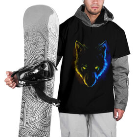 Накидка на куртку 3D с принтом Гипноз в Новосибирске, 100% полиэстер |  | Тематика изображения на принте: ears | eyes | hypnosis | muzzle | neon | night | view | wolf | взгляд | волк | гипноз | глаза | неон | ночь | уши