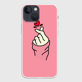 Чехол для iPhone 13 mini с принтом Корейское сердечко в Новосибирске,  |  | Тематика изображения на принте: bts | k pop | korea | likee | бтс | жест | к поп | кей поп | корейский | корейское сердечко | корея | лайк | лайк пальцами | любовь | пальцы | сердце | сердце пальцами | символ сердца | щелчок пальцами