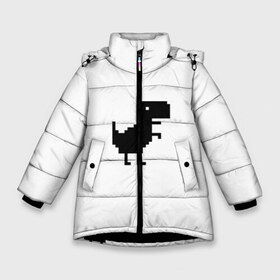 Зимняя куртка для девочек 3D с принтом Google динозаврик в Новосибирске, ткань верха — 100% полиэстер; подклад — 100% полиэстер, утеплитель — 100% полиэстер. | длина ниже бедра, удлиненная спинка, воротник стойка и отстегивающийся капюшон. Есть боковые карманы с листочкой на кнопках, утяжки по низу изделия и внутренний карман на молнии. 

Предусмотрены светоотражающий принт на спинке, радужный светоотражающий элемент на пуллере молнии и на резинке для утяжки. | dino | dinomax | googledino | дино | динозавр | потерялся