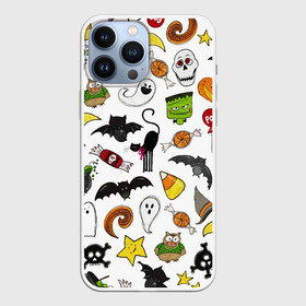 Чехол для iPhone 13 Pro Max с принтом Хэллоуин паттерн в Новосибирске,  |  | cartoon | halloween | monsters | pattern | ведьма | детям | животные | звезда | звери | зомби | конфеты | кости | кошка | крылья | летучая мышь | монстры | нечисть | паук | паутина | подарок | привидение | призрак | скелет