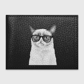 Обложка для студенческого билета с принтом Кот хипстер в Новосибирске, натуральная кожа | Размер: 11*8 см; Печать на всей внешней стороне | grumpy cat | арт | кот | кошка | очки | рисунок | хипстер | черный | чёрный белый