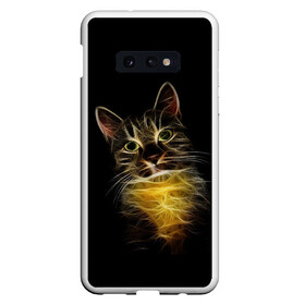 Чехол для Samsung S10E с принтом Дымчато-световой кот в Новосибирске, Силикон | Область печати: задняя сторона чехла, без боковых панелей | Тематика изображения на принте: арт | дым | желтый | кот | кошка | кривые | рисунок | свет | серый | тёмный | чёрный | яркие линии