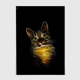 Постер с принтом Дымчато-световой кот в Новосибирске, 100% бумага
 | бумага, плотность 150 мг. Матовая, но за счет высокого коэффициента гладкости имеет небольшой блеск и дает на свету блики, но в отличии от глянцевой бумаги не покрыта лаком | арт | дым | желтый | кот | кошка | кривые | рисунок | свет | серый | тёмный | чёрный | яркие линии