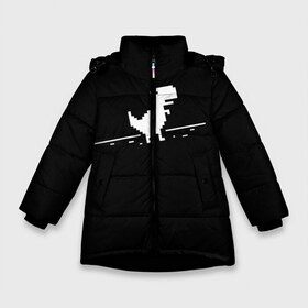 Зимняя куртка для девочек 3D с принтом Динозавр Гугл Хром в Новосибирске, ткань верха — 100% полиэстер; подклад — 100% полиэстер, утеплитель — 100% полиэстер. | длина ниже бедра, удлиненная спинка, воротник стойка и отстегивающийся капюшон. Есть боковые карманы с листочкой на кнопках, утяжки по низу изделия и внутренний карман на молнии. 

Предусмотрены светоотражающий принт на спинке, радужный светоотражающий элемент на пуллере молнии и на резинке для утяжки. | google | гугл | динозавр | игра