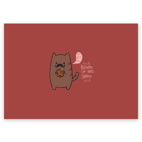 Поздравительная открытка с принтом Котик любит печеньки в Новосибирске, 100% бумага | плотность бумаги 280 г/м2, матовая, на обратной стороне линовка и место для марки
 | английский язык | арт | ест | кот | котёнок | котик | печенье | печеньки | рисунок | текст | усы