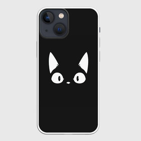 Чехол для iPhone 13 mini с принтом Кошачья мордочка в Новосибирске,  |  | Тематика изображения на принте: арт | белый | кот | кошачья мордочка | кошка | ночь | рисунок | тень | чёрный