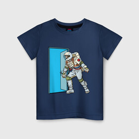 Детская футболка хлопок с принтом Portal в Новосибирске, 100% хлопок | круглый вырез горловины, полуприлегающий силуэт, длина до линии бедер | Тематика изображения на принте: astronaut | cosmonaut | cosmos | door | enter | portal | space | spacesuit | вход | дверь | космонавт | космос | портал | скафандр