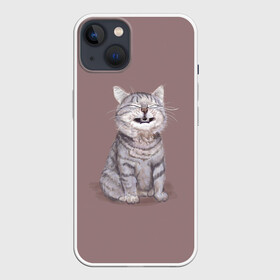 Чехол для iPhone 13 с принтом Котёнок ыыы в Новосибирске,  |  | арт | кот | котёнок | кошка | мем | мемный кот | мемный котенок | мэм | мэмный котёнок | рисунок | серый | серый кот | тёмный | фиолетовый