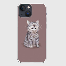 Чехол для iPhone 13 mini с принтом Котёнок ыыы в Новосибирске,  |  | арт | кот | котёнок | кошка | мем | мемный кот | мемный котенок | мэм | мэмный котёнок | рисунок | серый | серый кот | тёмный | фиолетовый