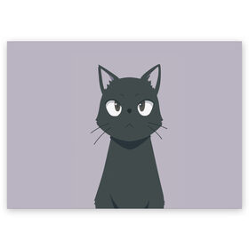 Поздравительная открытка с принтом Чёрный кот в Новосибирске, 100% бумага | плотность бумаги 280 г/м2, матовая, на обратной стороне линовка и место для марки
 | аниме | аниме кот | арт | кёрный котёнок | кот | котёнок | кошка | рисунок | чёрная кошка | черный кот | черный котенок