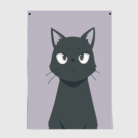 Постер с принтом Чёрный кот в Новосибирске, 100% бумага
 | бумага, плотность 150 мг. Матовая, но за счет высокого коэффициента гладкости имеет небольшой блеск и дает на свету блики, но в отличии от глянцевой бумаги не покрыта лаком | Тематика изображения на принте: аниме | аниме кот | арт | кёрный котёнок | кот | котёнок | кошка | рисунок | чёрная кошка | черный кот | черный котенок