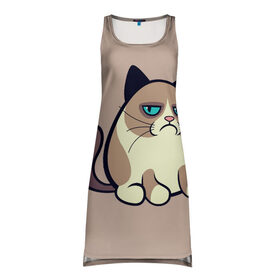 Платье-майка 3D с принтом Великий Grumpy Cat в Новосибирске, 100% полиэстер | полуприлегающий силуэт, широкие бретели, круглый вырез горловины, удлиненный подол сзади. | grumpy cat | арт | кот | кот grumpy cat | котёнок | кошка | недовольный кот | рисунок