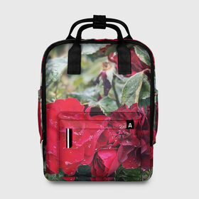 Женский рюкзак 3D с принтом Red Roses в Новосибирске, 100% полиэстер | лямки с регулируемой длиной, сверху ручки, чтобы рюкзак нести как сумку. Основное отделение закрывается на молнию, как и внешний карман. Внутри два дополнительных кармана, один из которых закрывается на молнию. По бокам два дополнительных кармашка, куда поместится маленькая бутылочка
 | bush | floral | flower | garden | green | nature | red roses | бутоны | красная роза | куст | листья | природа | роза | сад | цветение | цветок | цветы