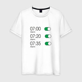 Мужская футболка хлопок с принтом Будильник в Новосибирске, 100% хлопок | прямой крой, круглый вырез горловины, длина до линии бедер, слегка спущенное плечо. | 7 утра | alarm | time | будильник | время | необычный | работа | семь часов | тикалки | тревога | утро | час | часики | часовой пояс | часы