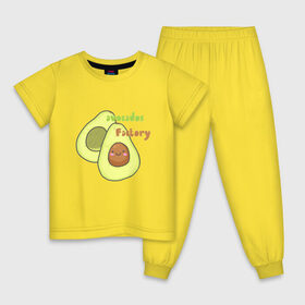 Детская пижама хлопок с принтом avocados factory в Новосибирске, 100% хлопок |  брюки и футболка прямого кроя, без карманов, на брюках мягкая резинка на поясе и по низу штанин
 | Тематика изображения на принте: avocados factory | авокадик | авокадо | авокадо с косточкой | авокадчик | милые авокадо