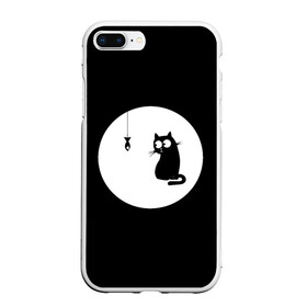 Чехол для iPhone 7Plus/8 Plus матовый с принтом Ночная охота в Новосибирске, Силикон | Область печати: задняя сторона чехла, без боковых панелей | арт | кот | котёнок | кошка | луна | ночь | рисунок | рыба | рыбалка | черная кошка | черный кот | чёрный котёнок