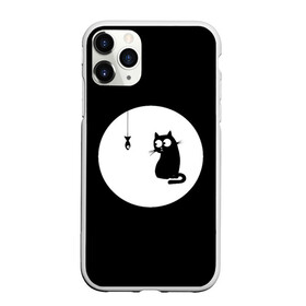 Чехол для iPhone 11 Pro Max матовый с принтом Ночная охота в Новосибирске, Силикон |  | Тематика изображения на принте: арт | кот | котёнок | кошка | луна | ночь | рисунок | рыба | рыбалка | черная кошка | черный кот | чёрный котёнок