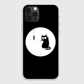 Чехол для iPhone 12 Pro Max с принтом Ночная охота в Новосибирске, Силикон |  | Тематика изображения на принте: арт | кот | котёнок | кошка | луна | ночь | рисунок | рыба | рыбалка | черная кошка | черный кот | чёрный котёнок