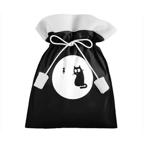 Подарочный 3D мешок с принтом Ночная охота в Новосибирске, 100% полиэстер | Размер: 29*39 см | Тематика изображения на принте: арт | кот | котёнок | кошка | луна | ночь | рисунок | рыба | рыбалка | черная кошка | черный кот | чёрный котёнок