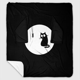 Плед с рукавами с принтом Ночная охота в Новосибирске, 100% полиэстер | Закругленные углы, все края обработаны. Ткань не мнется и не растягивается. Размер 170*145 | Тематика изображения на принте: арт | кот | котёнок | кошка | луна | ночь | рисунок | рыба | рыбалка | черная кошка | черный кот | чёрный котёнок