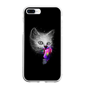 Чехол для iPhone 7Plus/8 Plus матовый с принтом Котейка с мороженным в Новосибирске, Силикон | Область печати: задняя сторона чехла, без боковых панелей | арт | кот | котёнок | кошка | мороженное | рисунок | серая кошка | серый кот | серый котёнок | чёрный | яркие цвета
