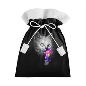 Подарочный 3D мешок с принтом Котейка с мороженным в Новосибирске, 100% полиэстер | Размер: 29*39 см | арт | кот | котёнок | кошка | мороженное | рисунок | серая кошка | серый кот | серый котёнок | чёрный | яркие цвета