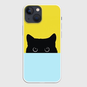 Чехол для iPhone 13 mini с принтом Кот в засаде в Новосибирске,  |  | в засаде | выжидает | кот на охоте | кошка на охоте | охота | чёрная кошка | чёрный кот