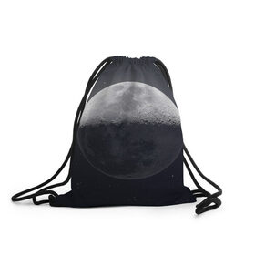 Рюкзак-мешок 3D с принтом луна в Новосибирске, 100% полиэстер | плотность ткани — 200 г/м2, размер — 35 х 45 см; лямки — толстые шнурки, застежка на шнуровке, без карманов и подкладки | Тематика изображения на принте: moon | звезды | космос | луна | планета