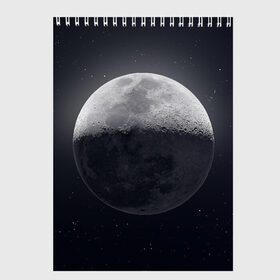 Скетчбук с принтом луна в Новосибирске, 100% бумага
 | 48 листов, плотность листов — 100 г/м2, плотность картонной обложки — 250 г/м2. Листы скреплены сверху удобной пружинной спиралью | Тематика изображения на принте: moon | звезды | космос | луна | планета