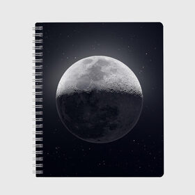 Тетрадь с принтом луна в Новосибирске, 100% бумага | 48 листов, плотность листов — 60 г/м2, плотность картонной обложки — 250 г/м2. Листы скреплены сбоку удобной пружинной спиралью. Уголки страниц и обложки скругленные. Цвет линий — светло-серый
 | Тематика изображения на принте: moon | звезды | космос | луна | планета