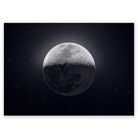 Поздравительная открытка с принтом луна в Новосибирске, 100% бумага | плотность бумаги 280 г/м2, матовая, на обратной стороне линовка и место для марки
 | Тематика изображения на принте: moon | звезды | космос | луна | планета
