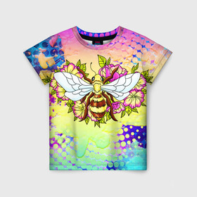 Детская футболка 3D с принтом Пчела и цветы в Новосибирске, 100% гипоаллергенный полиэфир | прямой крой, круглый вырез горловины, длина до линии бедер, чуть спущенное плечо, ткань немного тянется | Тематика изображения на принте: космос | пчела | пчёлка | пчёлы | туманность | цветы