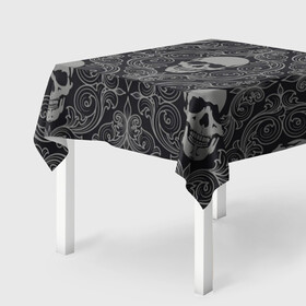 Скатерть 3D с принтом Skulls в Новосибирске, 100% полиэстер (ткань не мнется и не растягивается) | Размер: 150*150 см | Тематика изображения на принте: skull | милые | минимализм | много черепов | страшные | ужасы | череп | черепы