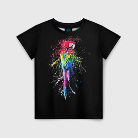 Детская футболка 3D с принтом Попугай в Новосибирске, 100% гипоаллергенный полиэфир | прямой крой, круглый вырез горловины, длина до линии бедер, чуть спущенное плечо, ткань немного тянется | Тематика изображения на принте: bird | colors | eweryday | life | nature | ара | креатив | повседневный стиль | попугай | природа | птица | радуга | разноцветный | темный