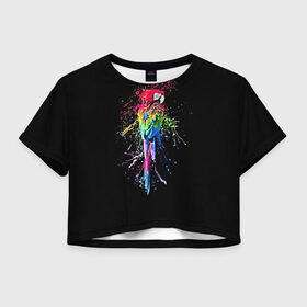 Женская футболка Crop-top 3D с принтом Попугай в Новосибирске, 100% полиэстер | круглая горловина, длина футболки до линии талии, рукава с отворотами | bird | colors | eweryday | life | nature | ара | креатив | повседневный стиль | попугай | природа | птица | радуга | разноцветный | темный