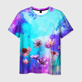Мужская футболка 3D с принтом Цветов аромат в Новосибирске, 100% полиэфир | прямой крой, круглый вырез горловины, длина до линии бедер | flowers | акварельные | бабочки | бутоны | градиент | искусство | картины | краски | красочные | лепестки | лучшая | любимая | небеса | облака | пейзаж | подарок | поле | полевые | природа | растения