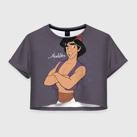 Женская футболка Crop-top 3D с принтом Аладдин в Новосибирске, 100% полиэстер | круглая горловина, длина футболки до линии талии, рукава с отворотами | aladdin | disney | vdkimel | аладдин | алладин | дисней