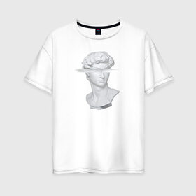 Женская футболка хлопок Oversize с принтом Vaporwave в Новосибирске, 100% хлопок | свободный крой, круглый ворот, спущенный рукав, длина до линии бедер
 | vaporwave | вапорвейф | голова | голова статуи | музыка | статуя | тренд