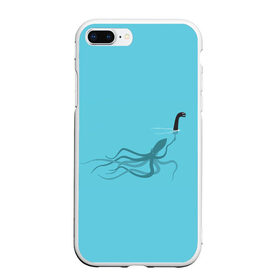 Чехол для iPhone 7Plus/8 Plus матовый с принтом Тайна Лох-несского чудовища в Новосибирске, Силикон | Область печати: задняя сторона чехла, без боковых панелей | арт | море | осьминог | рисунок | синий | шутка