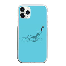 Чехол для iPhone 11 Pro матовый с принтом Тайна Лох-несского чудовища в Новосибирске, Силикон |  | арт | море | осьминог | рисунок | синий | шутка