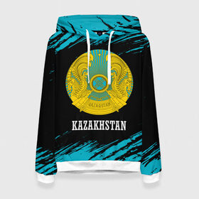 Женская толстовка 3D с принтом KAZAKHSTAN / КАЗАХСТАН в Новосибирске, 100% полиэстер  | двухслойный капюшон со шнурком для регулировки, мягкие манжеты на рукавах и по низу толстовки, спереди карман-кенгуру с мягким внутренним слоем. | flag | kazakhstan | qazaqstan | герб | захах | казахстан | кахахи | лого | нур султан | республика | символ | страна | флаг