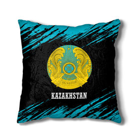 Подушка 3D с принтом KAZAKHSTAN / КАЗАХСТАН в Новосибирске, наволочка – 100% полиэстер, наполнитель – холлофайбер (легкий наполнитель, не вызывает аллергию). | состоит из подушки и наволочки. Наволочка на молнии, легко снимается для стирки | flag | kazakhstan | qazaqstan | герб | захах | казахстан | кахахи | лого | нур султан | республика | символ | страна | флаг