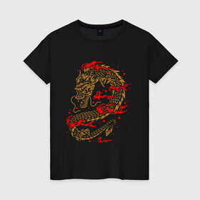 Женская футболка хлопок с принтом Китайский дракон в Новосибирске, 100% хлопок | прямой крой, круглый вырез горловины, длина до линии бедер, слегка спущенное плечо | china | chineese | cloud | culture | dragon | long | lun | serpent | snake | девять сыновей дракона | дилун | змей | инлун | китай | китайская | культура | лун | лунван | облачный | поднебесная | поднебесный | путешествия | тяньлун