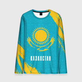 Мужской лонгслив 3D с принтом КАЗАХСТАН / KAZAKHSTAN в Новосибирске, 100% полиэстер | длинные рукава, круглый вырез горловины, полуприлегающий силуэт | Тематика изображения на принте: flag | kazakhstan | qazaqstan | герб | захах | казахстан | кахахи | лого | нур султан | республика | символ | страна | флаг